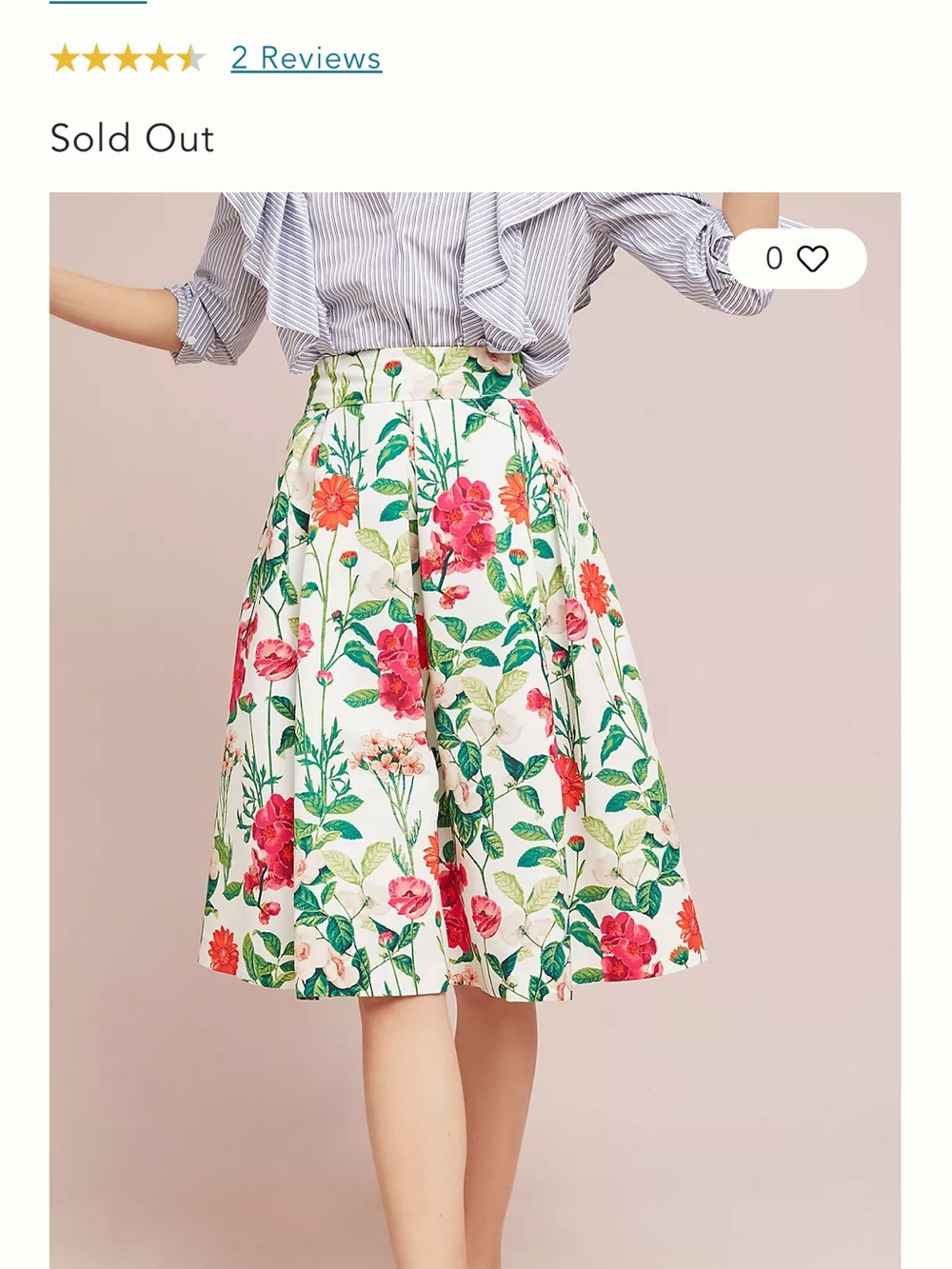 Floral Pleated A-Line Skirt - White with Pink & Green Floral Print